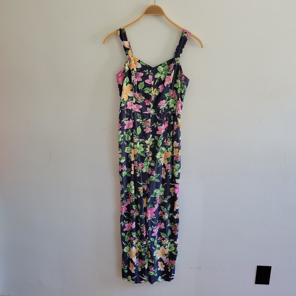 Old Navy Fit Flare‎ Cami Jumpsuit Medium Linen Blend Floral Sleeveless Cottage